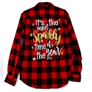 2/$30 George Plaid Christmas Button Down Long Sleeve Sleeve Red Black SZ M